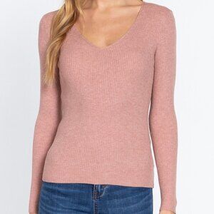Active USA Viscose Rib Sweater Mauve Pink